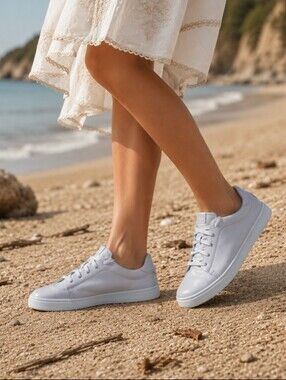 Olukai PEHUEA LI ILI Light Gray Leather Athleisure Low Top Sneakers Size 10